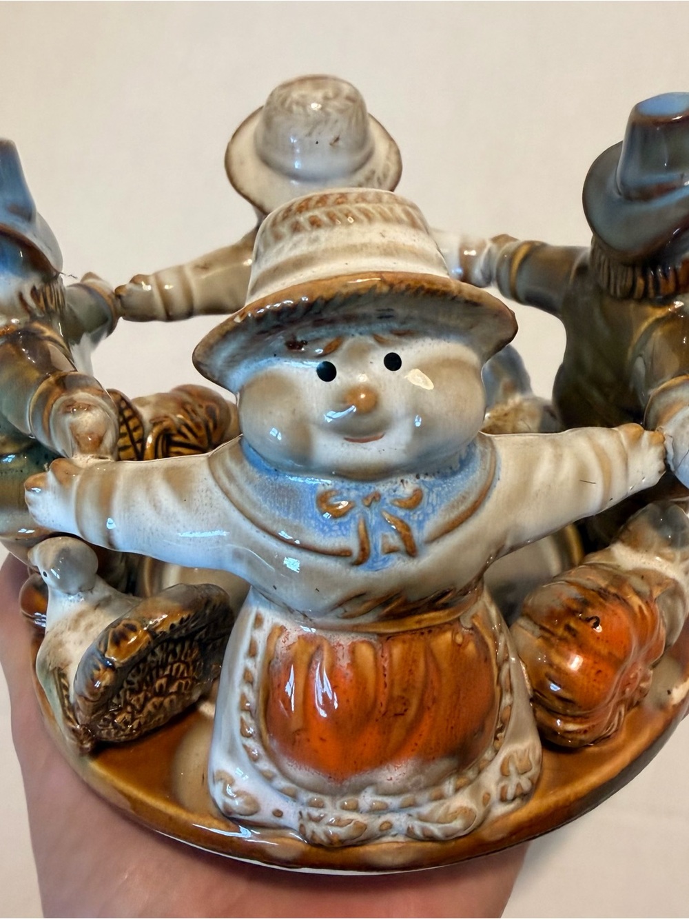 Vintage Ceramic Pilgrim Harvest Thanksgiving Candle Holder